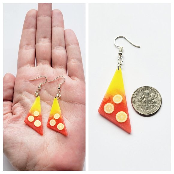 Strawberry Lemonade Earrings Yellow and Pinkish Red Lemon Dangle Earrings - Picture 7 of 10